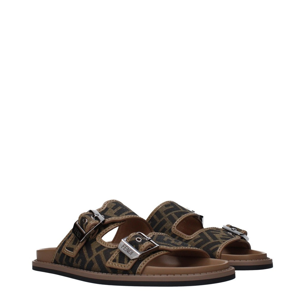 Fendi Sandalen van leer en stof met rubberen zool – Bruin / Zwart