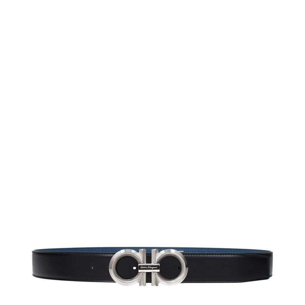 Salvatore Ferragamo Leren riem met zilverkleurige details – Blauw / Zwart