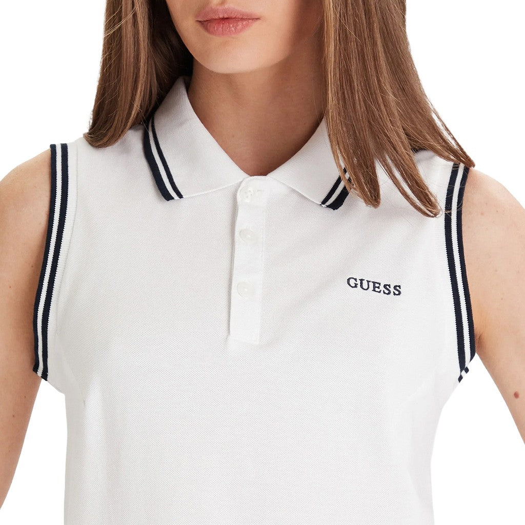 Guess Knielange jurk met geborduurd logo – Wit