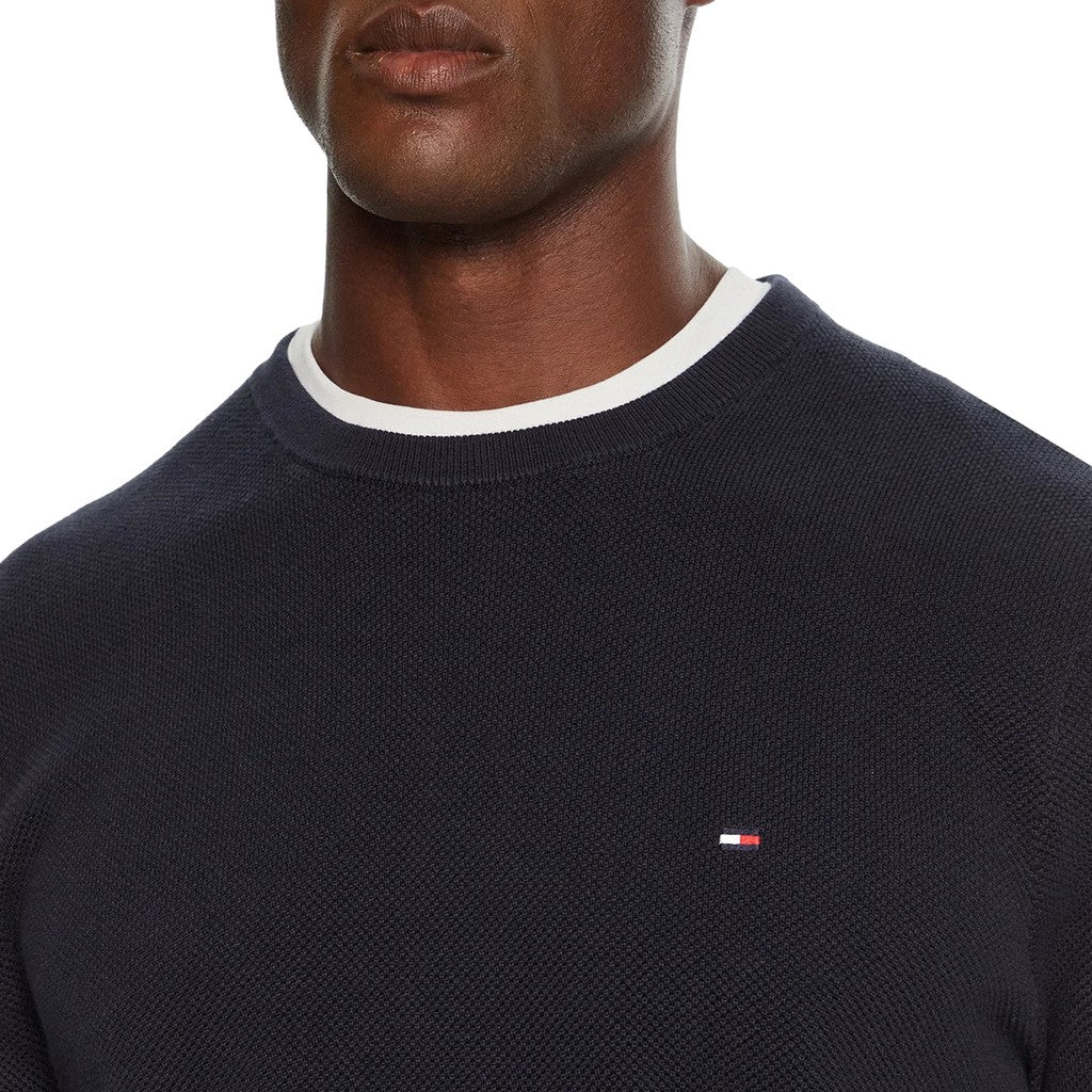 Tommy Hilfiger Effen trui met ronde hals en logo – Marineblauw