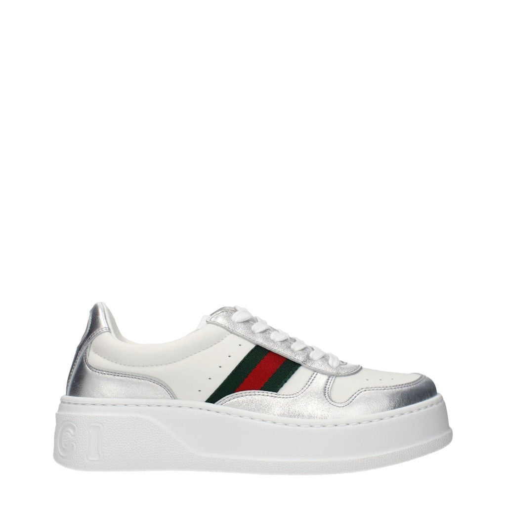Gucci Sneakers van leer en stof met zilveren detail – Wit / Zilver