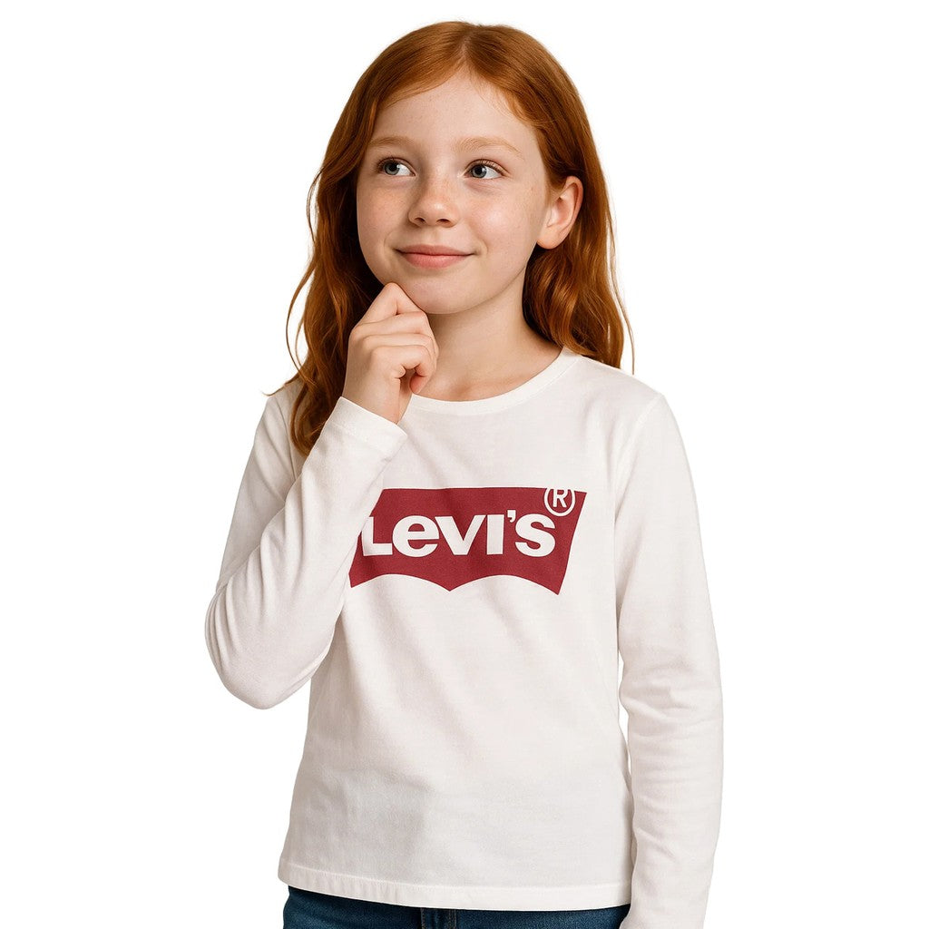 Levi's Kids T-shirt met lange mouwen en bedrukt logo – Wit