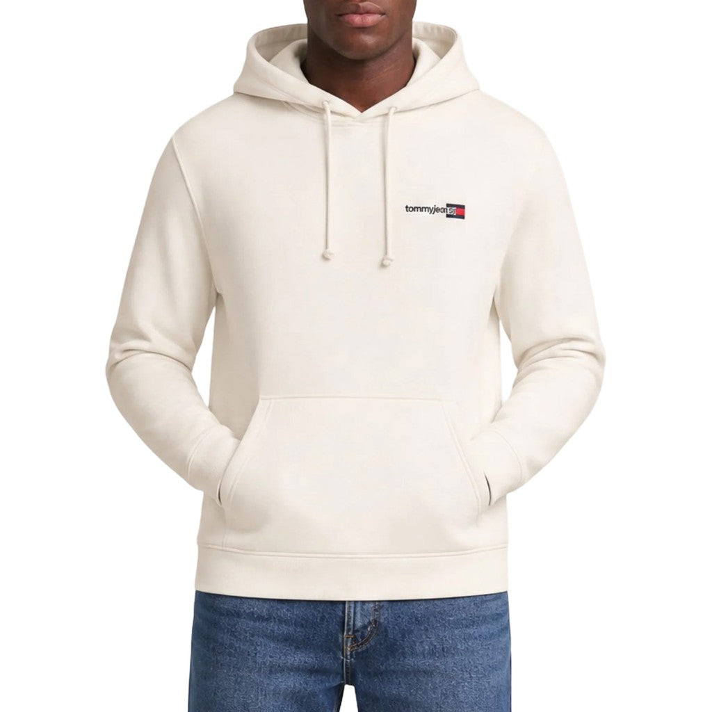 Tommy Jeans Regular Fit Hoodie van geborstelde stof met bedrukt logo – Gebroken wit