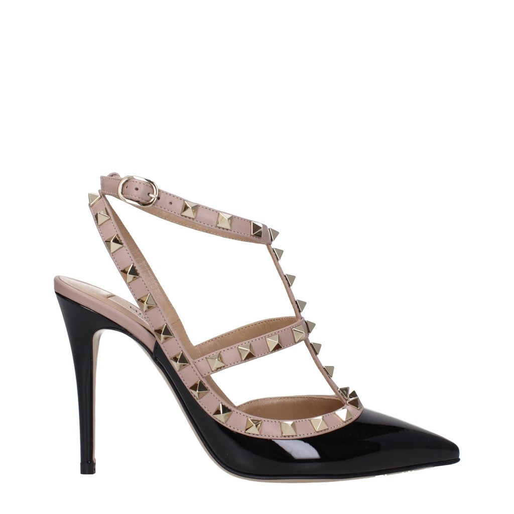 Valentino Garavani Rockstud Lakleren pumps met goudkleurige details – Zwart / Roze