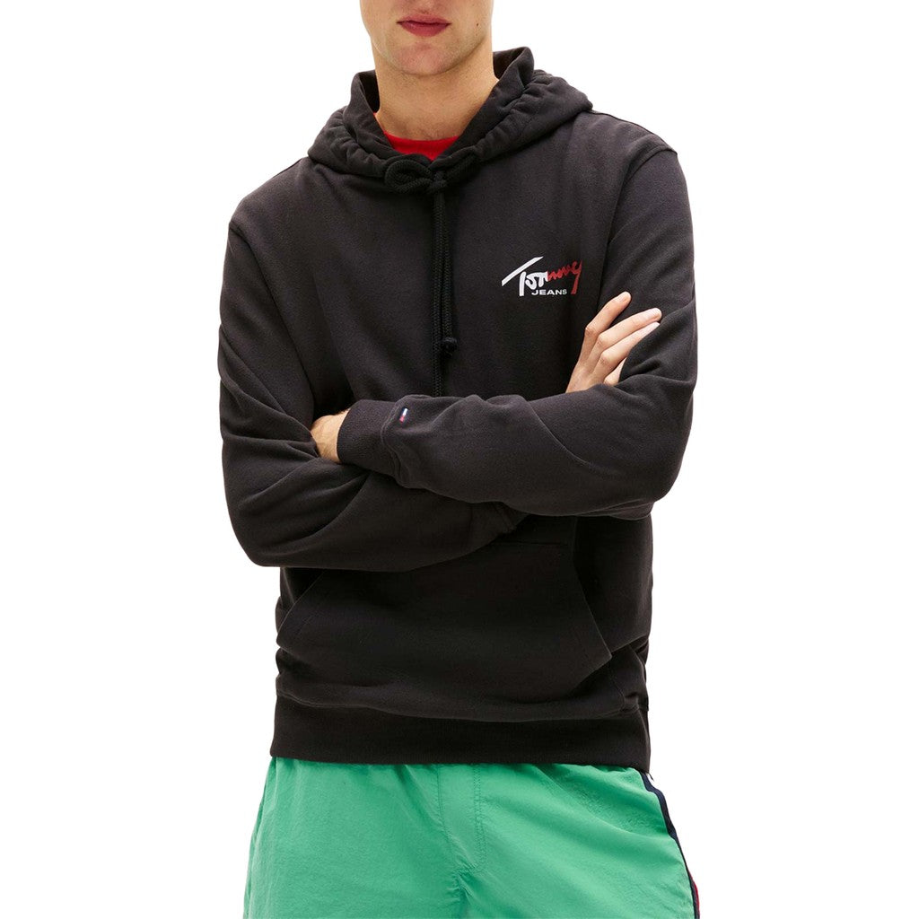 Tommy Jeans Regular Fit Hoodie van geborstelde stof met bedrukt logo – Zwart