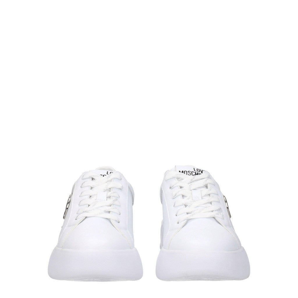 Love Moschino Leren sneakers met zilverkleurige accenten – Wit / Zilver