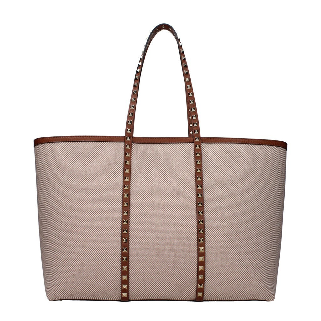 Valentino Garavani Shopper van stof en leer – Beige / Bruin
