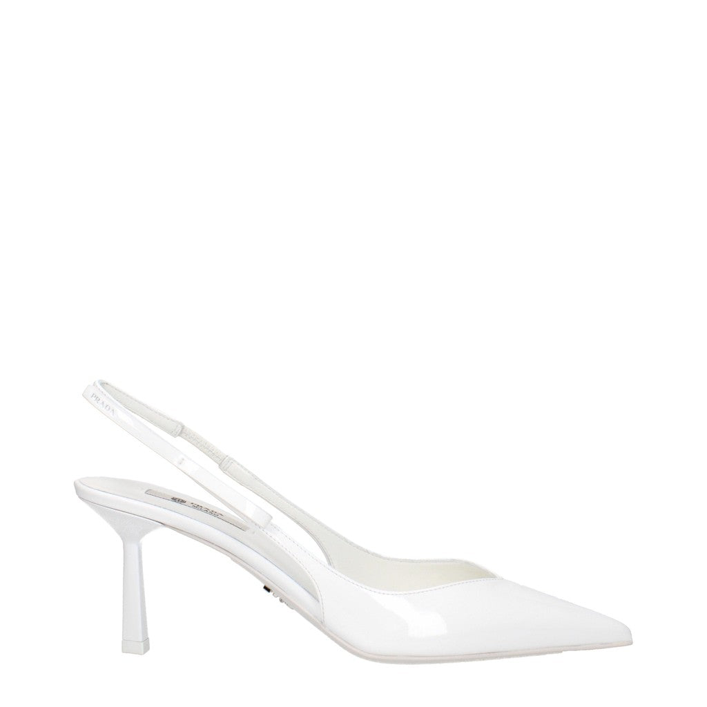 Prada Lakleren slingback pumps met hak en leren zool – Wit