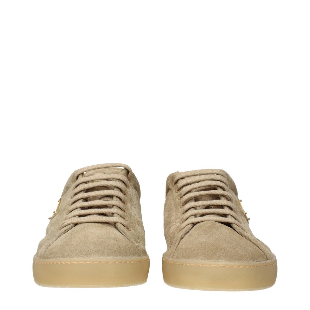 Prada Suède sneakers met goudkleurige details – Beige
