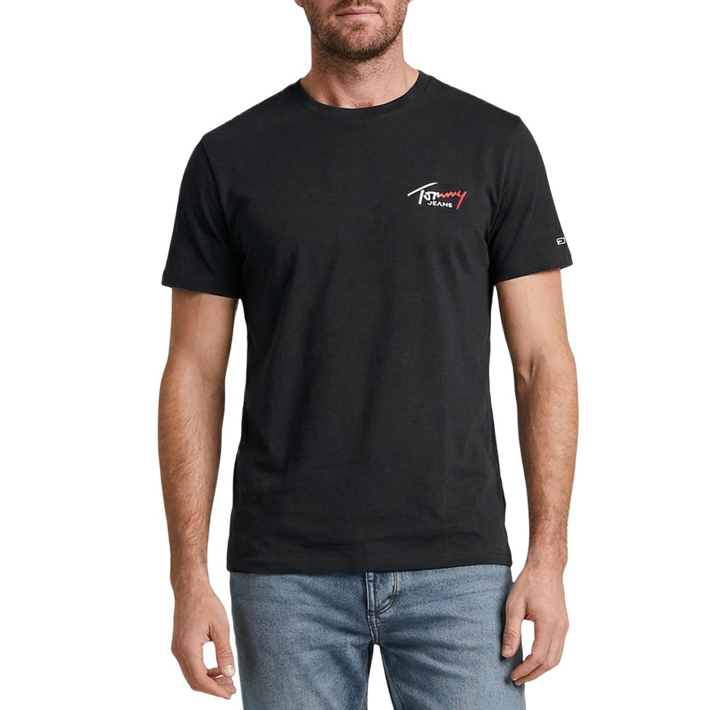 Tommy Jeans Slim Fit T-shirt met ronde hals en bedrukt logo – Zwart