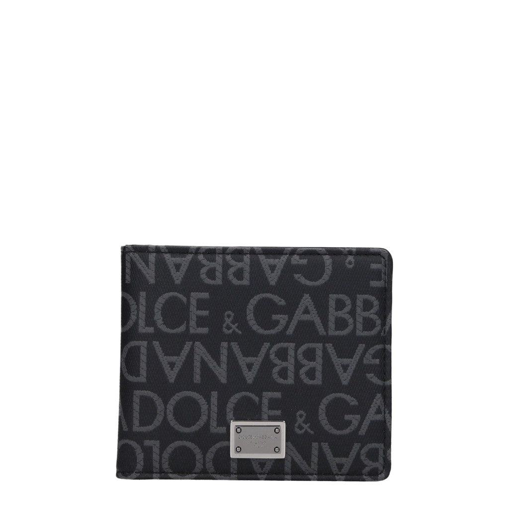 Dolce & Gabbana Portemonnee van leer en stof – Zwart / Grijs