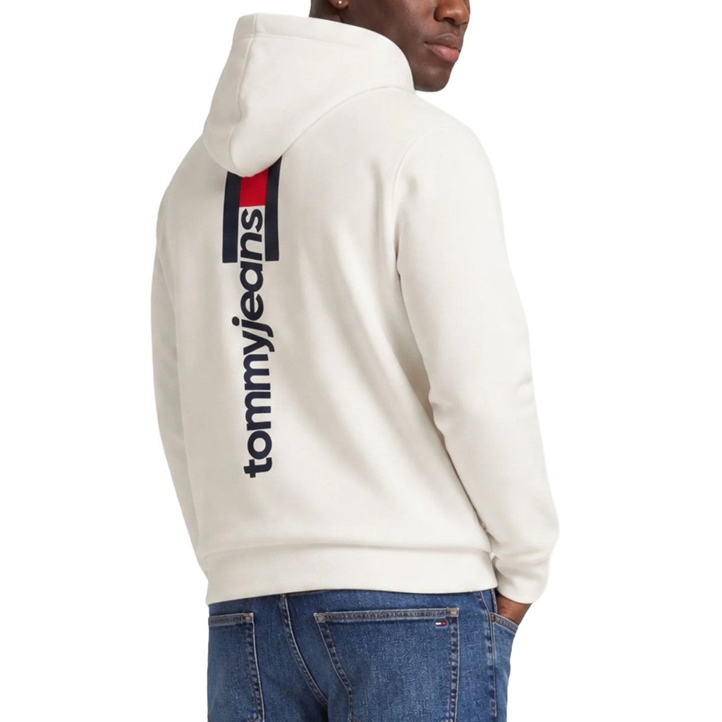 Tommy Jeans Regular Fit Hoodie van geborstelde stof met bedrukt logo – Gebroken wit