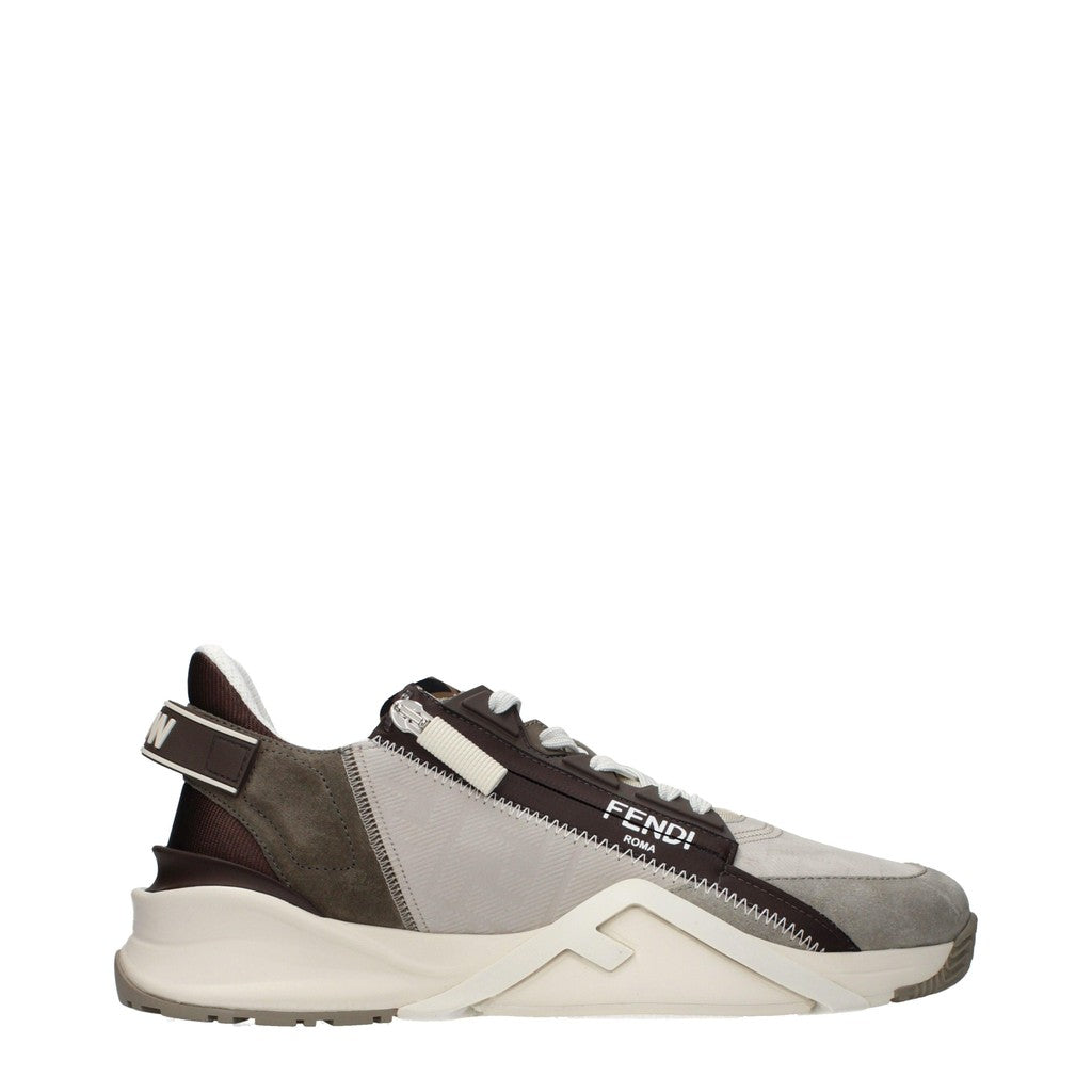 Fendi Sneakers met veters en rits van suède – Beige / Bruin