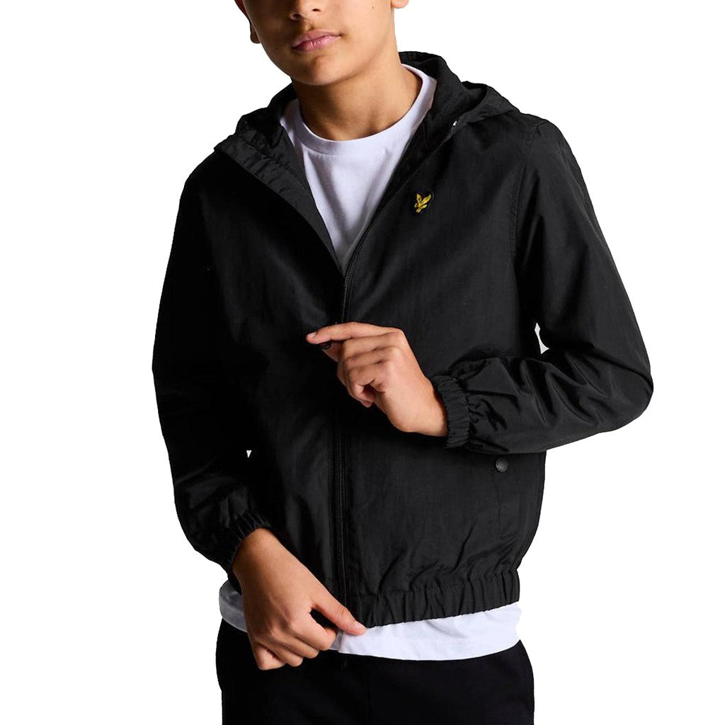 Lyle & Scott Kids Jas met capuchon en geborduurd logo – Zwart