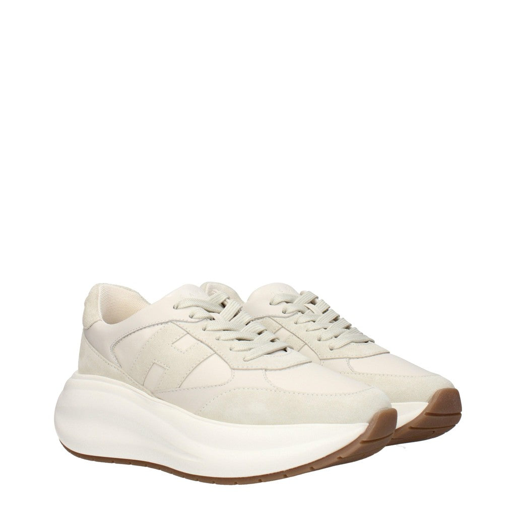 Hogan H696 Sneakers van leer en suède met veters – Beige / Ivoor
