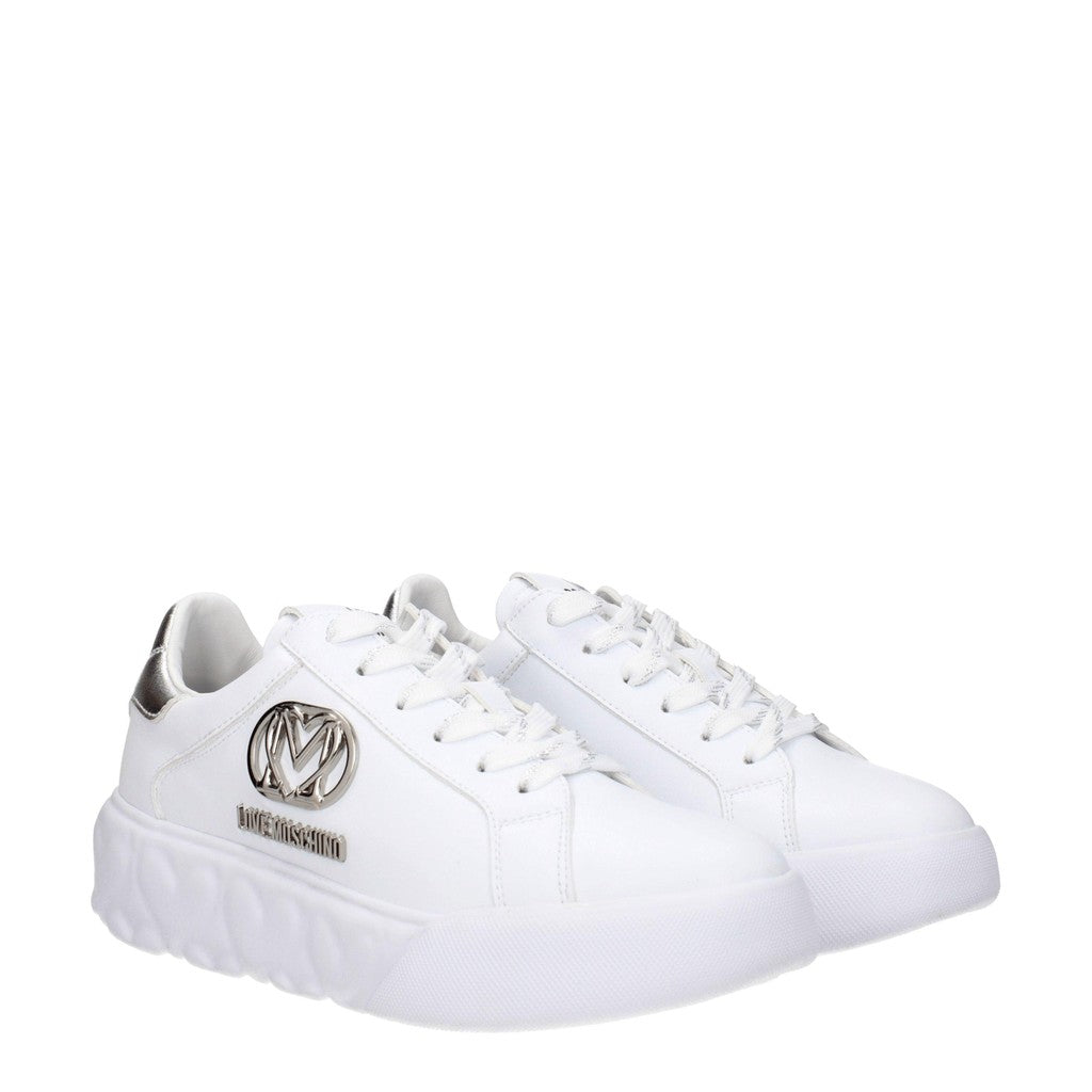 Love Moschino Leren sneakers met zilverkleurige accenten – Wit / Zilver