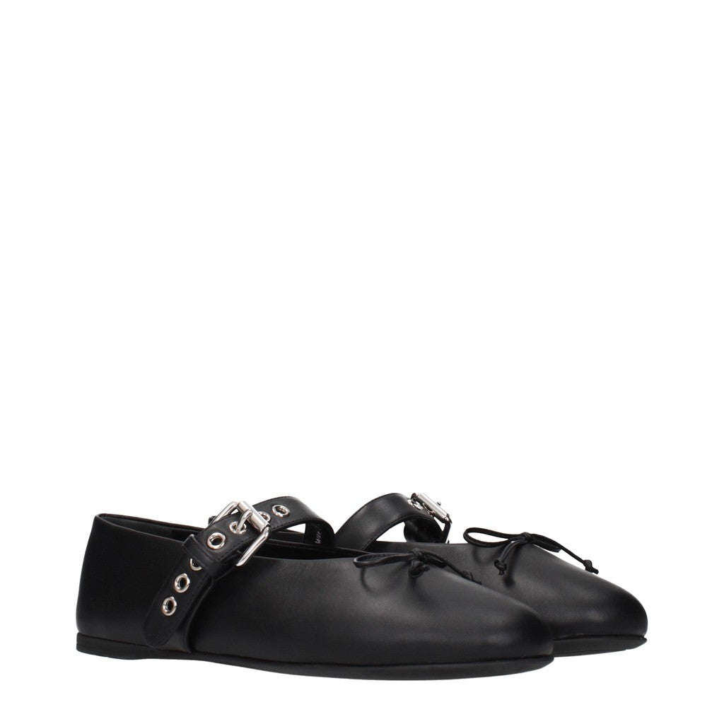 Miu Miu Leren ballerina's met gesp – Zwart