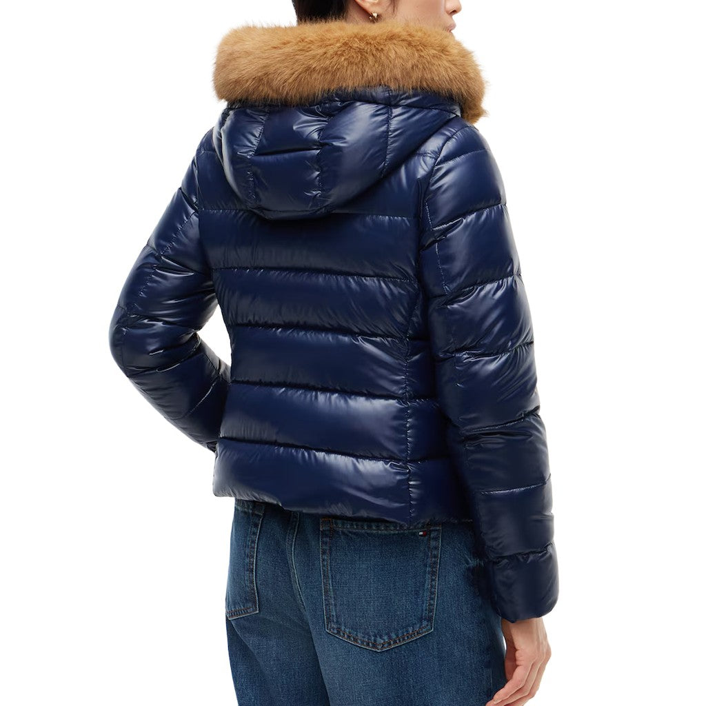 Tommy Hilfiger Donsjas met imitatiebont kraag – Blauw