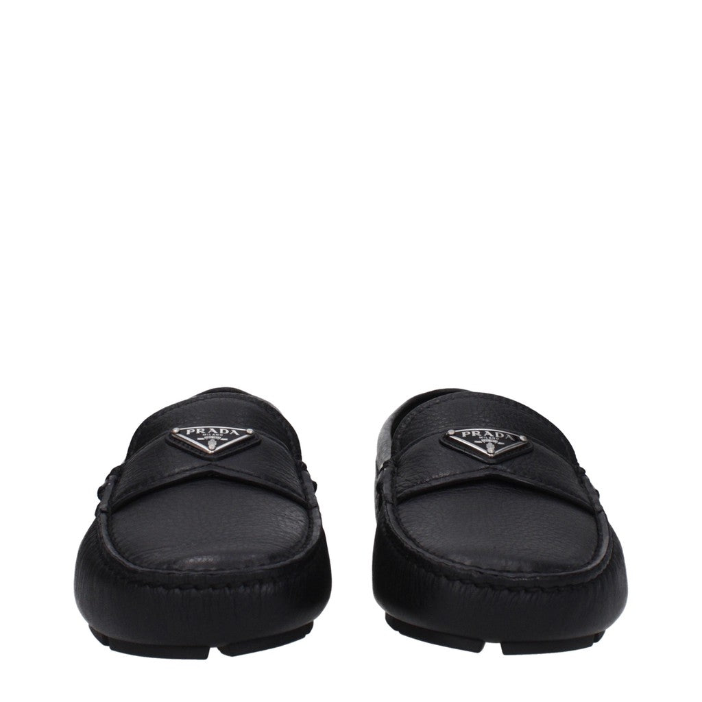 Prada Leren mocassins met zilverkleurige details – Zwart