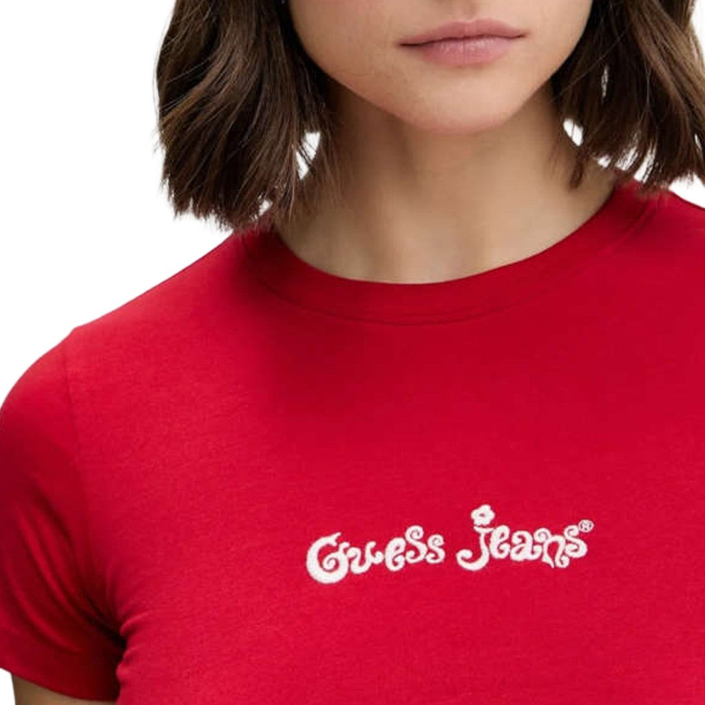 Guess T-shirt met logoborduring Dames – Rood