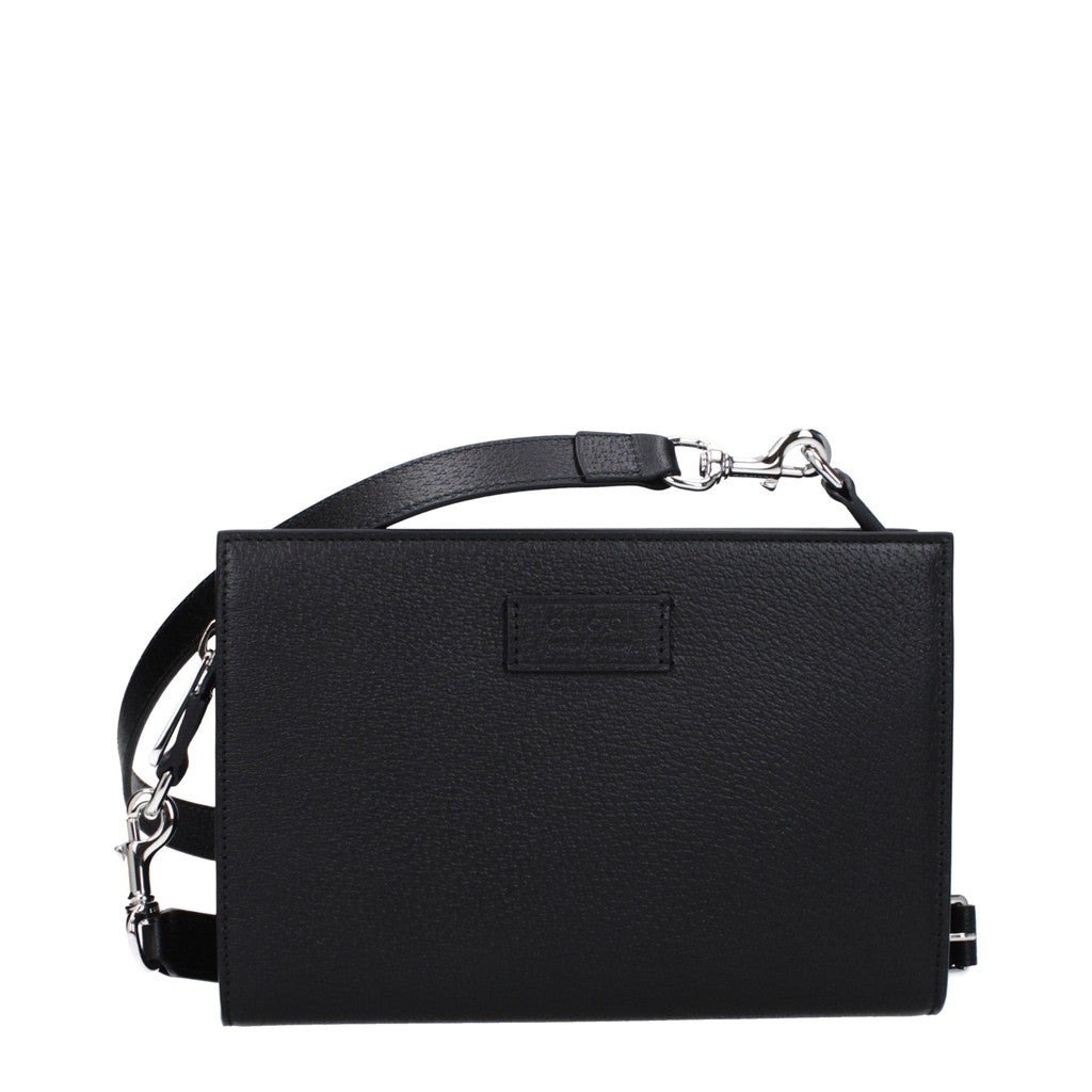 Gucci Platte crossbodytas van leer en stof – Zwart