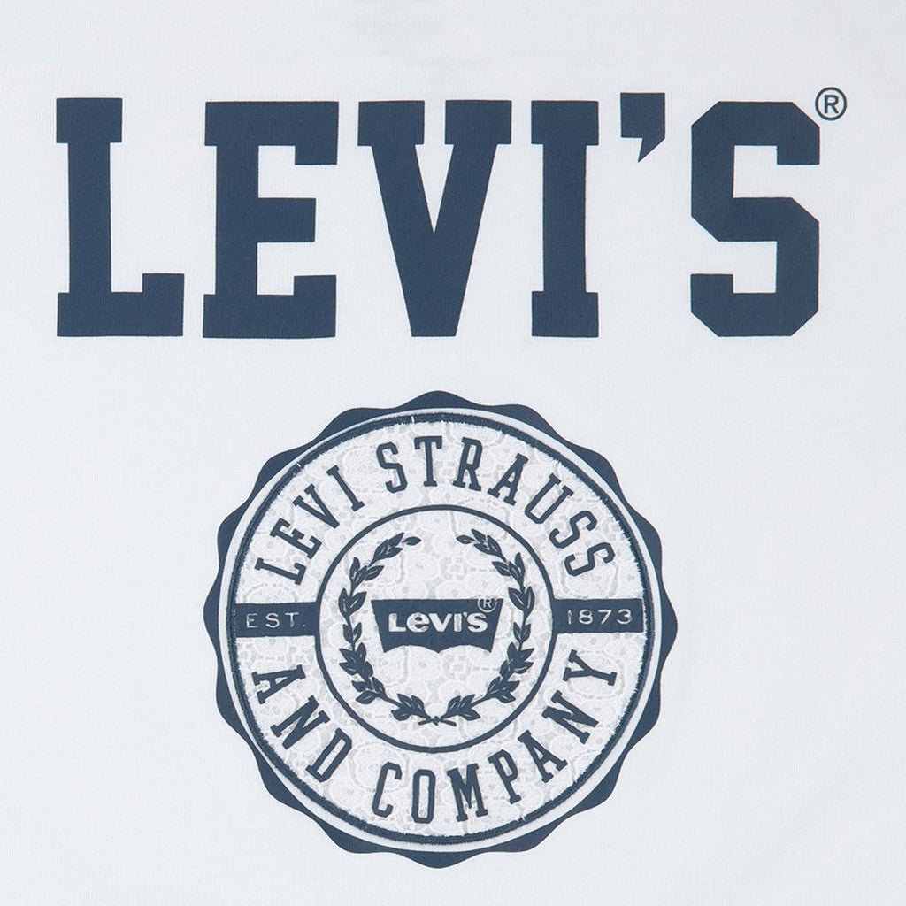 Levi's Kids Tweekleurig T-shirt met bedrukt logo – Wit / Marineblauw