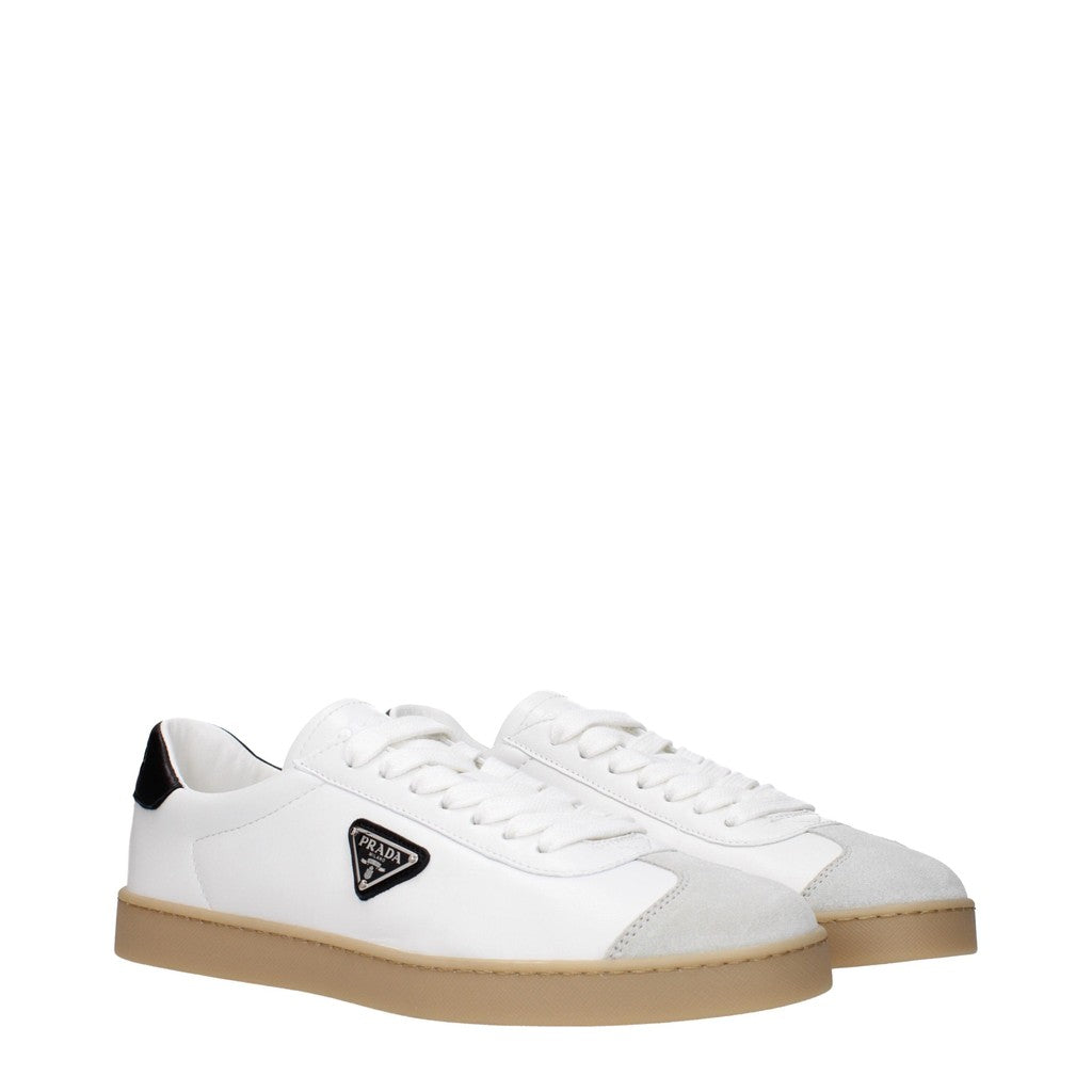 Prada Lane Sneakers van leer en suède – Wit / Zwart