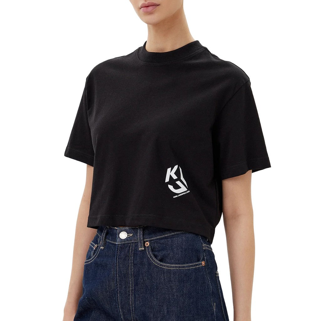 Karl Lagerfeld Cropped T-shirt met monogram – Zwart