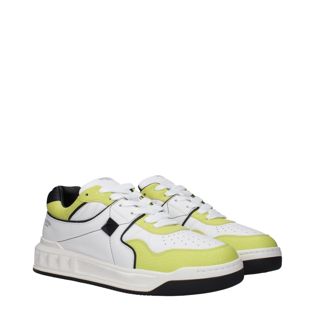 Valentino Garavani One Stud Sneakers van leer – Wit / Limegroen