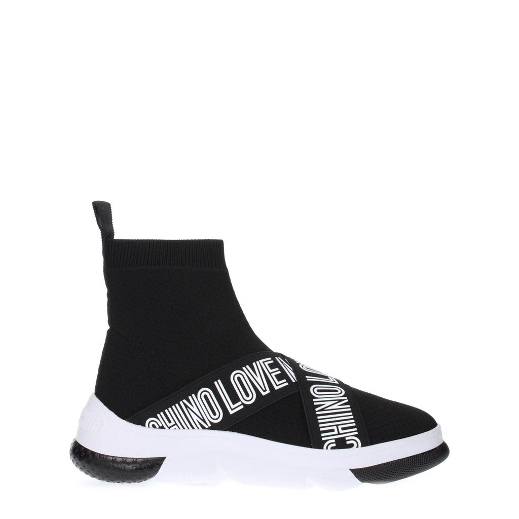 Love Moschino Stoffen sneakers met rubberen zool – Zwart / Wit