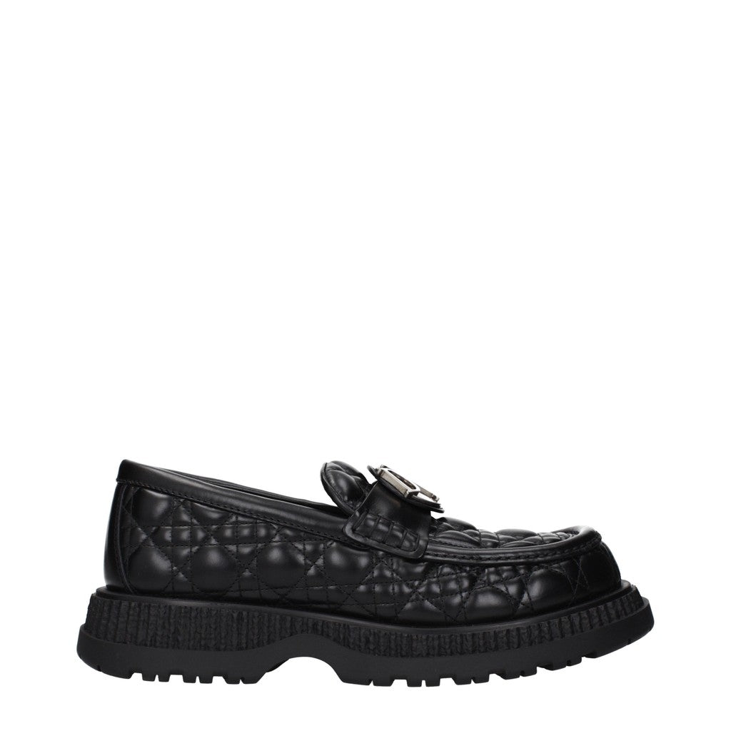 Christian Dior Leren loafers met zilverkleurige details – Zwart