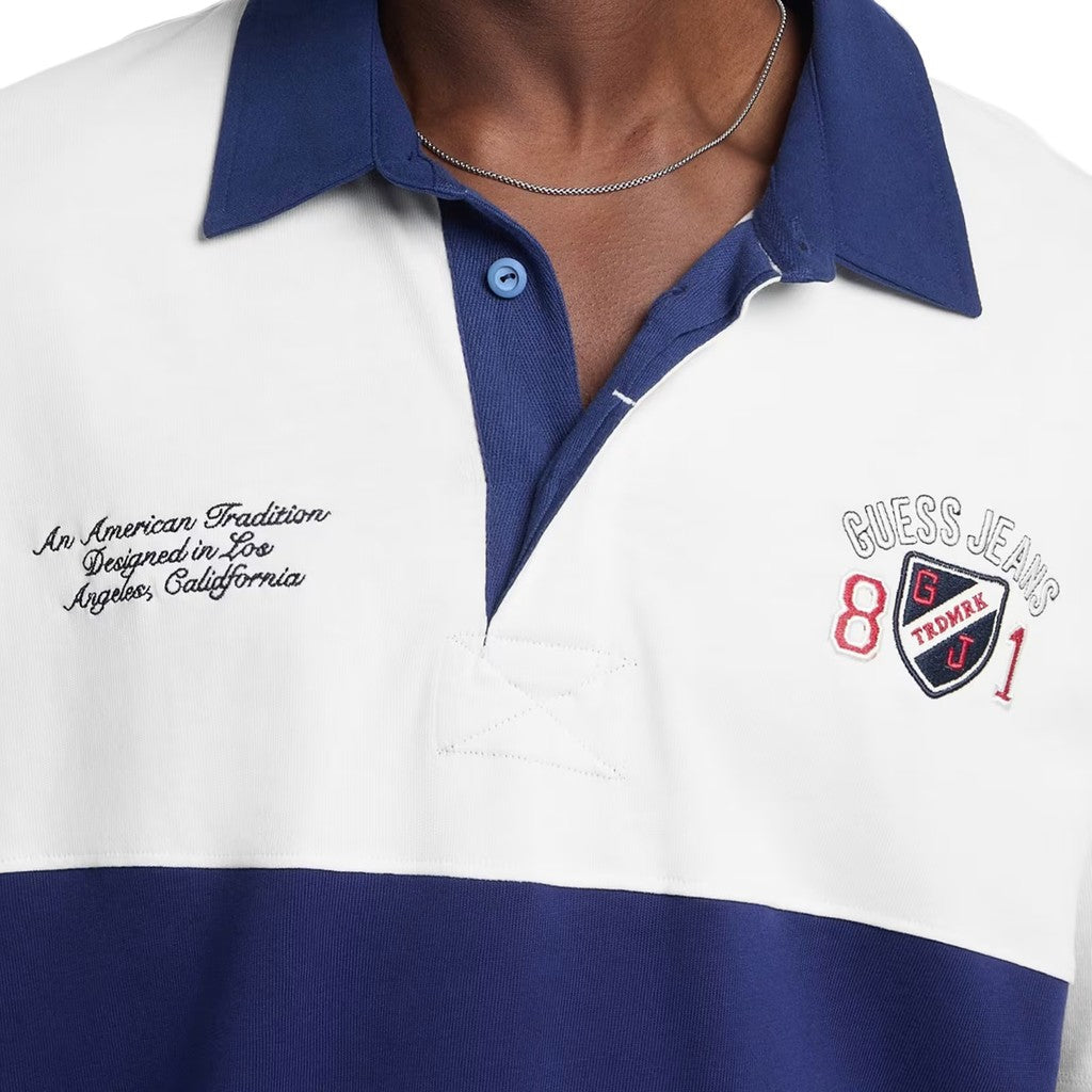 Guess Gestreepte polo met logoborduring – Wit