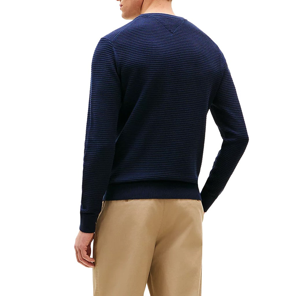 Tommy Hilfiger Effen trui met ronde hals en geborduurd logo – Marineblauw