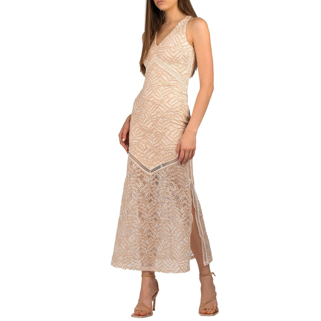 Guess Mouwloze maxi-jurk met rits- en knoopsluiting – Wit / Beige