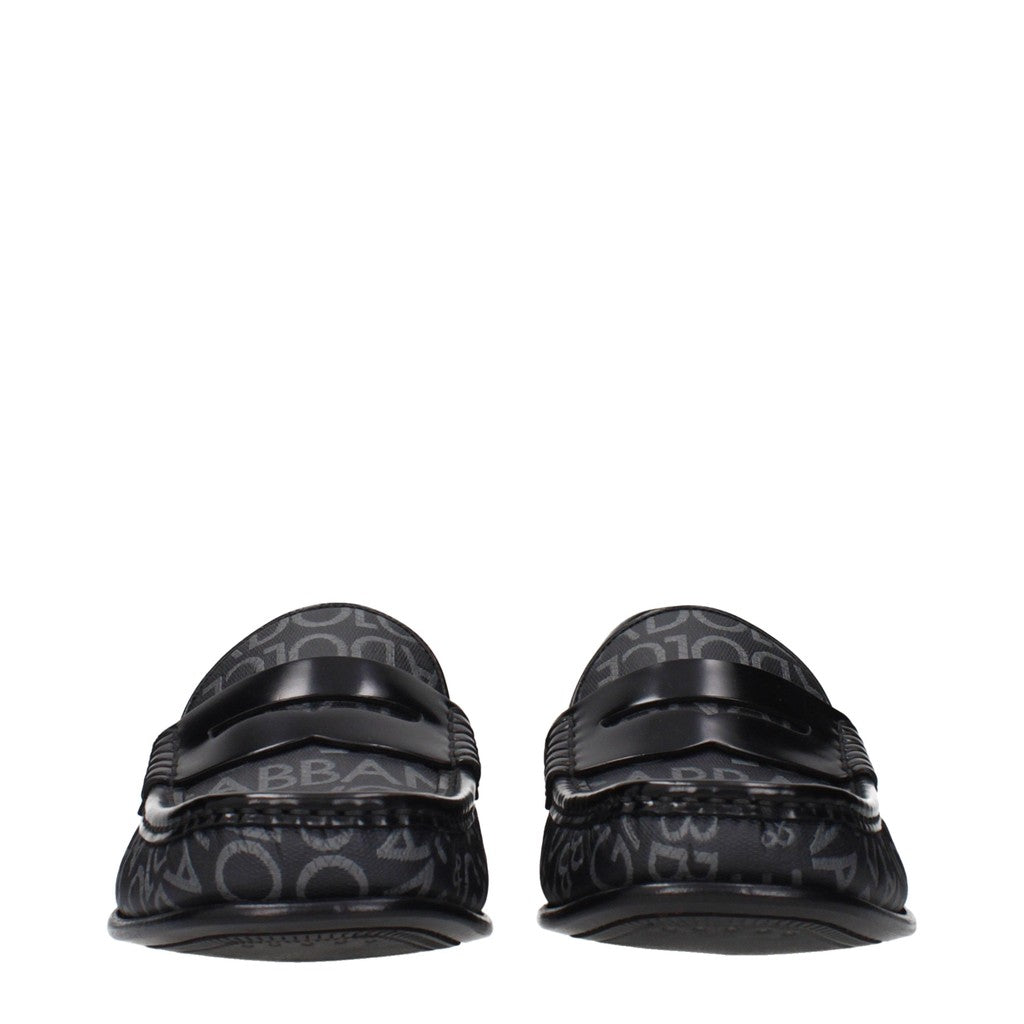 Dolce & Gabbana Loafers van stof en leer met leren zool – Zwart / Grijs