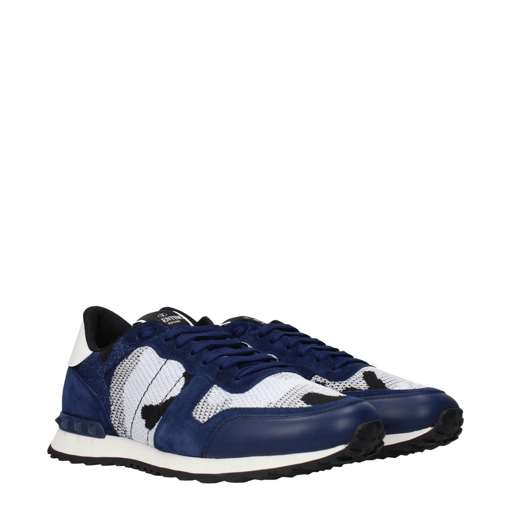 Valentino Garavani Sneakers van leer, suède en stof – Zilver / Blauw