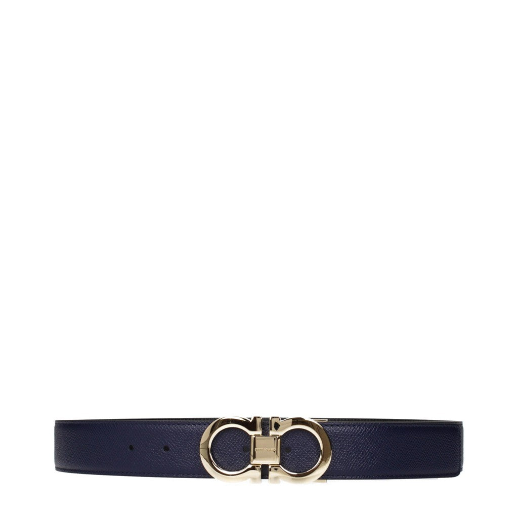 Salvatore Ferragamo Gancini Riem met goudkleurige details – Blauw / Zwart