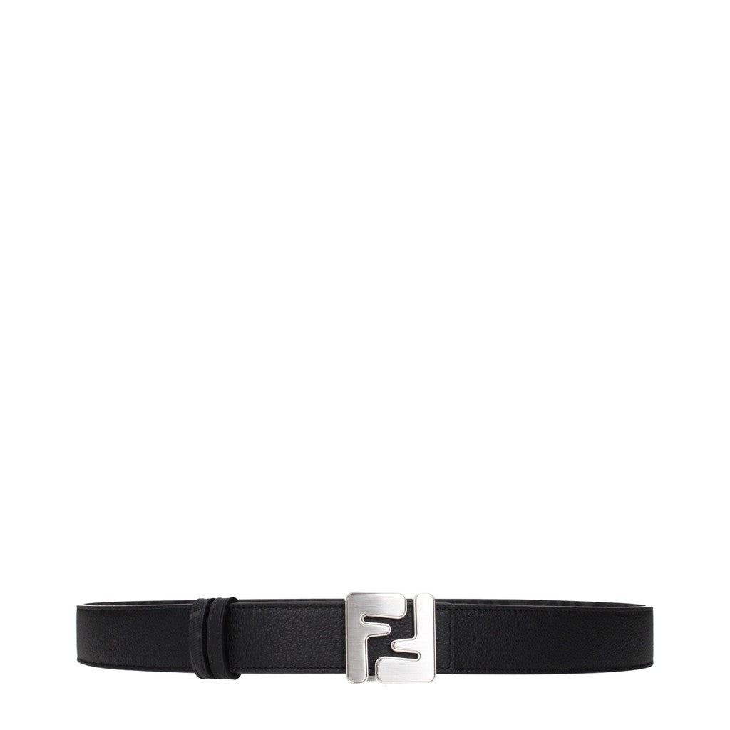 Fendi Riem van leer en stof met knoopsluiting – Zwart / Grijs