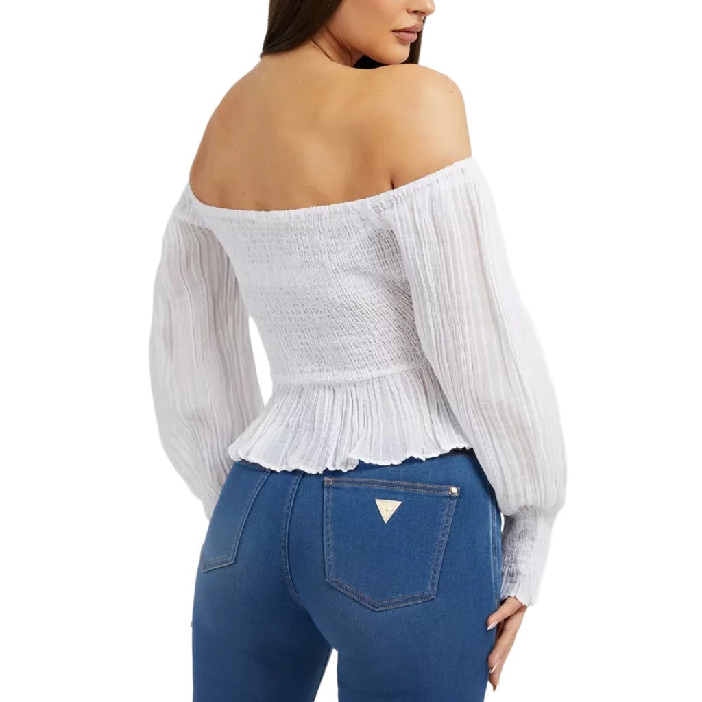 Guess Effen blouse met lange mouwen – Wit