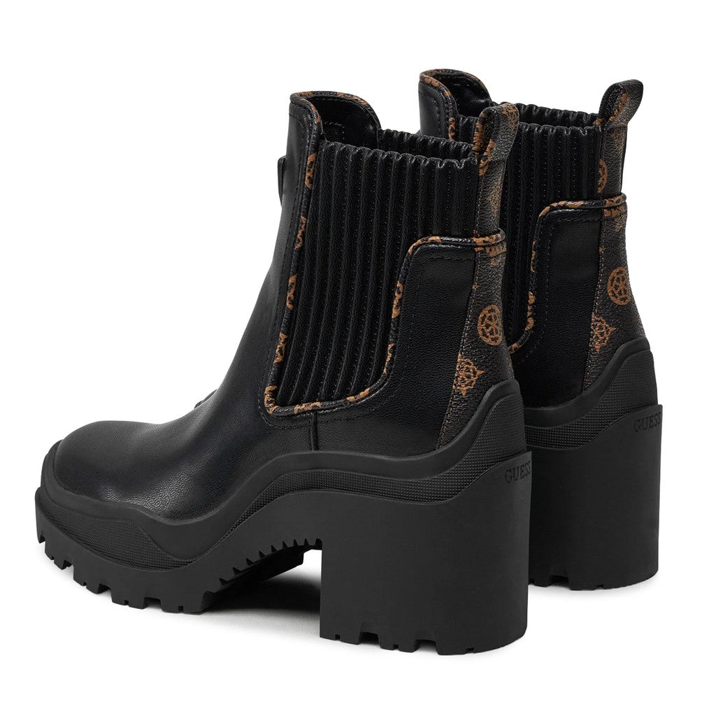 Guess Tweekleurige enkellaarzen met logo – Zwart