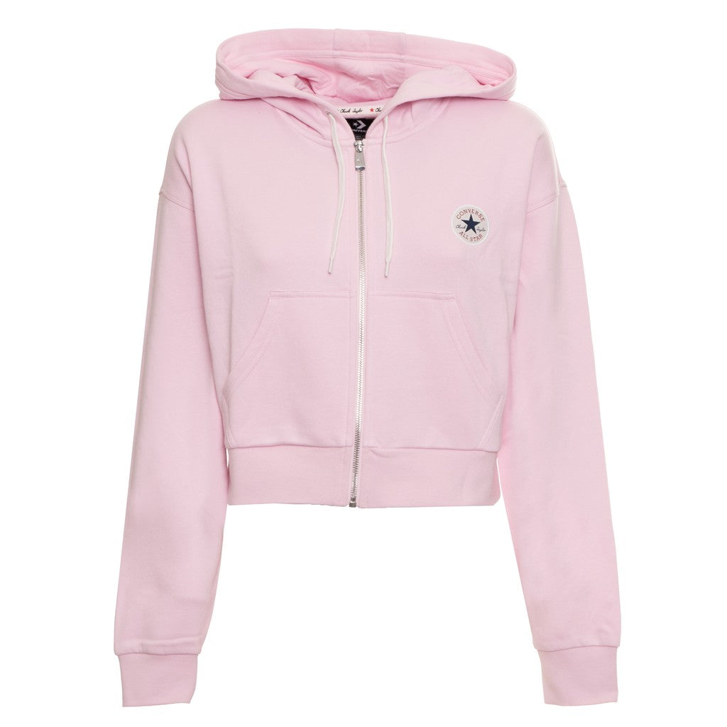 Converse Cropped hoodie met rits en fleece binnenkant – Lichtroze