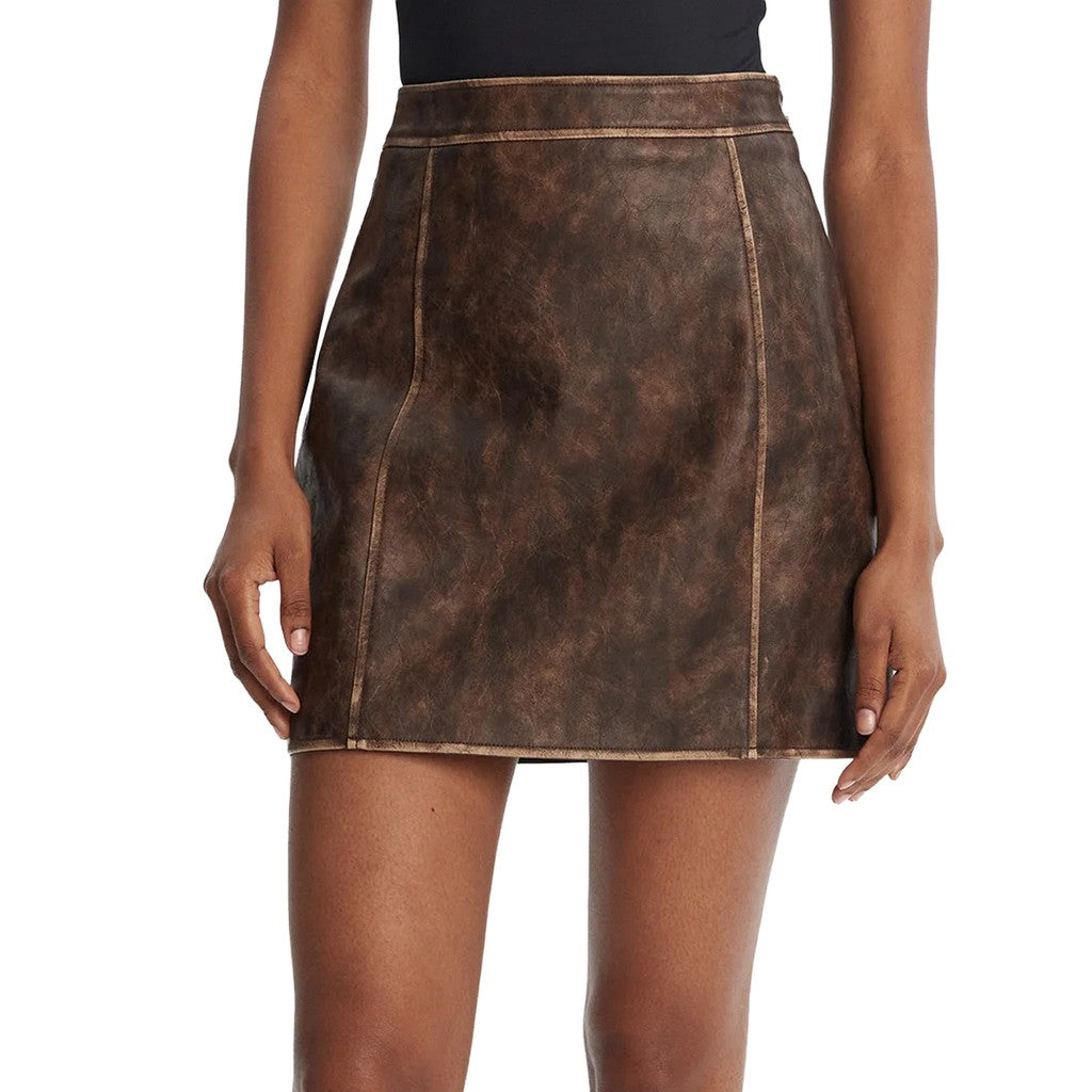 Guess Rok van imitatieleer met ritssluiting – Bruin