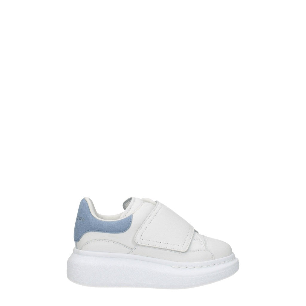 Alexander McQueen Kids Oversized Sneakers van leer en suède – Wit / Lichtblauw