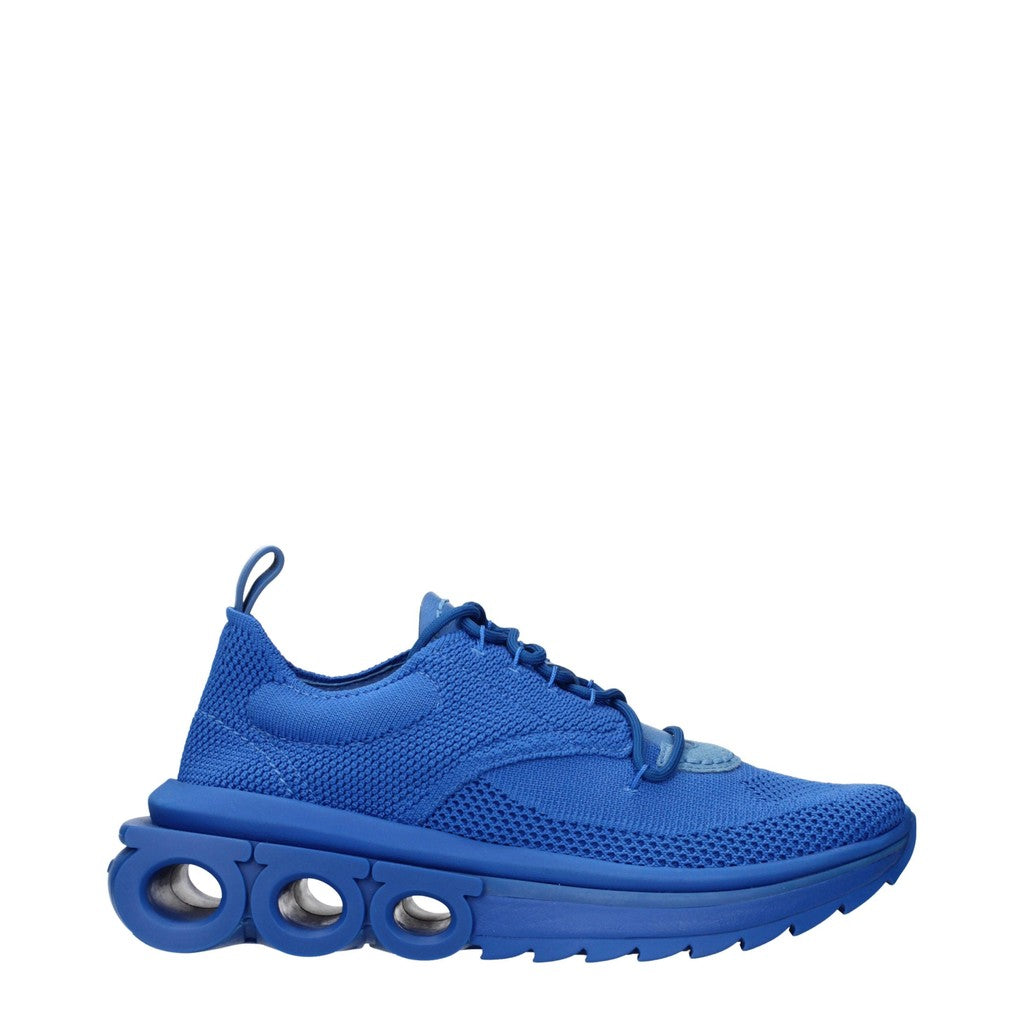 Salvatore Ferragamo Nima Knit Sneakers van stof en leer – Kobaltblauw
