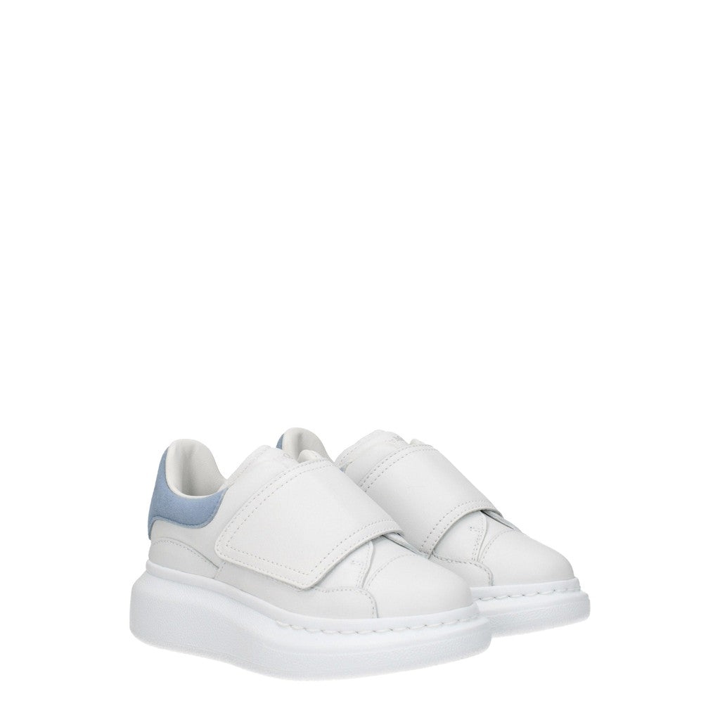 Alexander McQueen Kids Oversized Sneakers van leer en suède – Wit / Lichtblauw