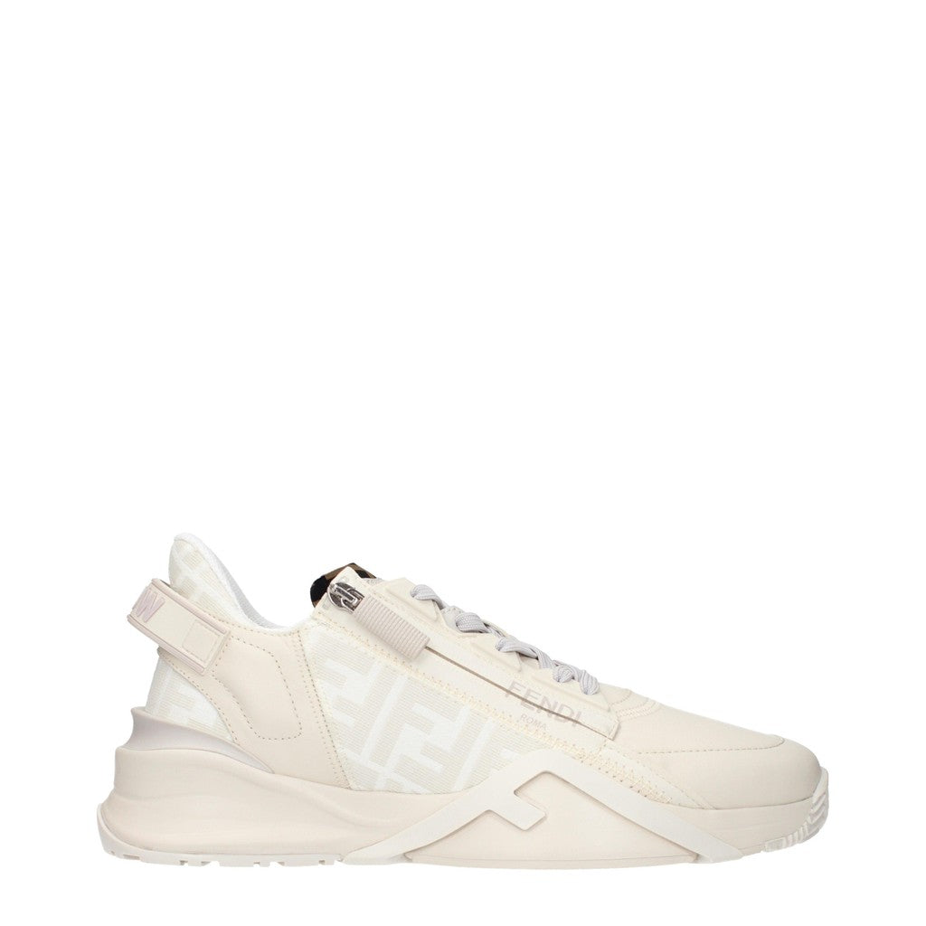 Fendi Sneakers met veters en rits van leer – Beige