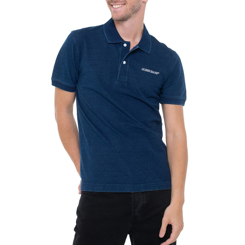 Guess Effen polo met logoborduring – Blauw