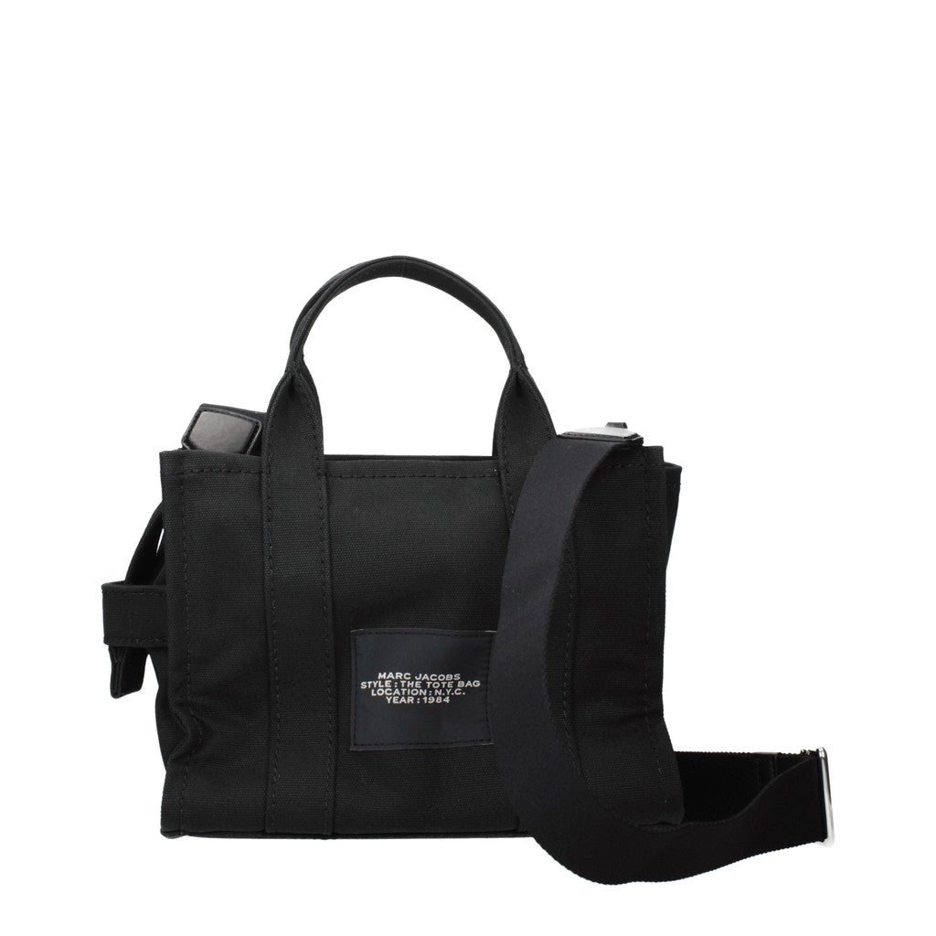Marc Jacobs The Tote Shopper van leer en stof, compact – Zwart
