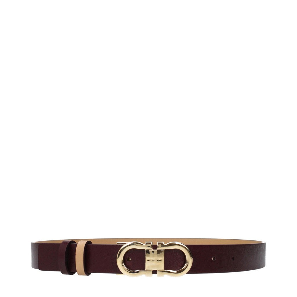Salvatore Ferragamo Gancini Smalle riem met goudkleurige details – Beige / Bordeauxrood