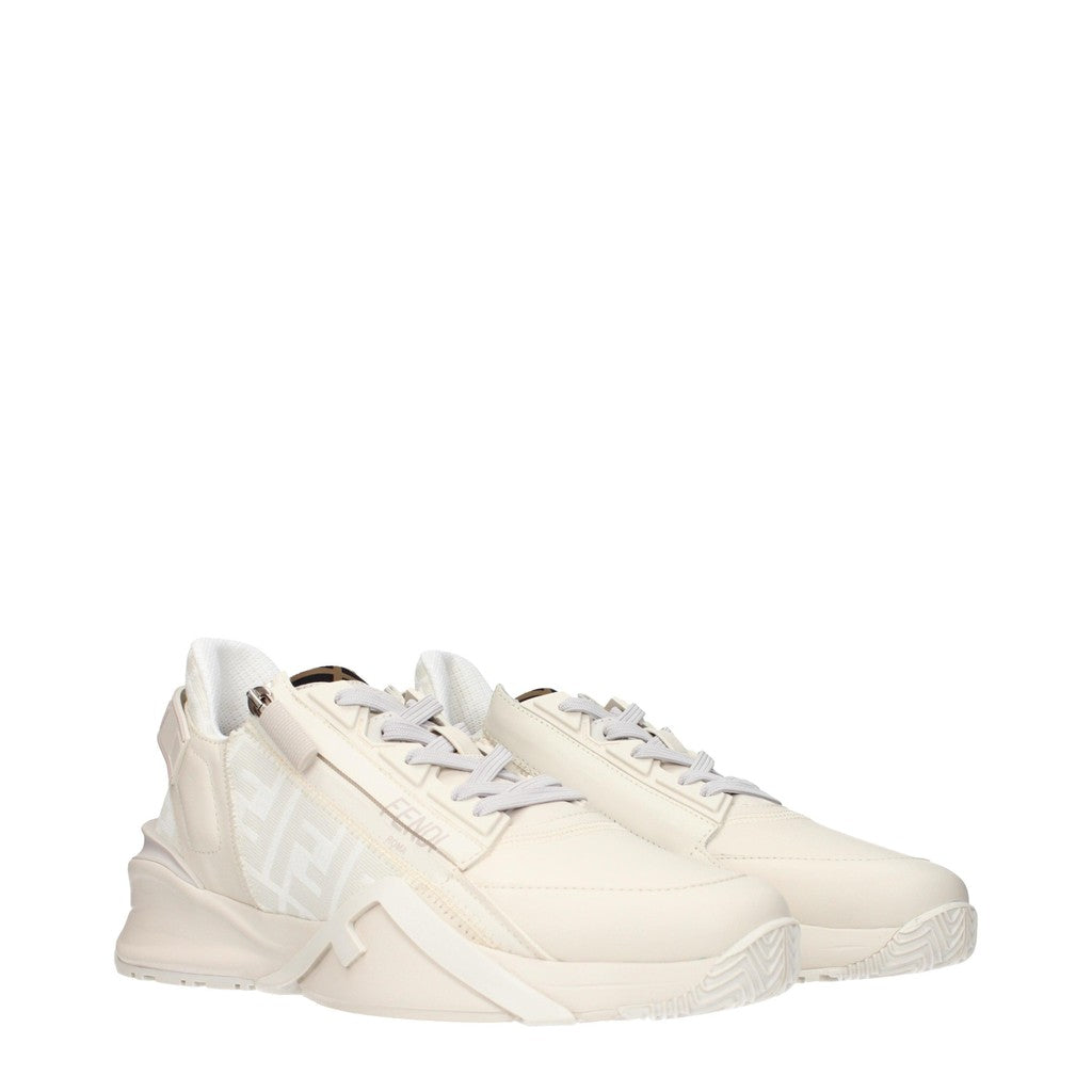 Fendi Sneakers met veters en rits van leer – Beige